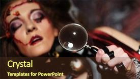  Presentation with magnifying glass - Theme having magnify red - woman with creative make up background and a  colored foreground