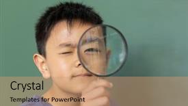  Presentation with technology and career day and elementary school - Colorful PPT theme enhanced with magnifying glass against greenboard backdrop and a coral colored foreground