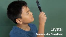  Presentation with looking glass - PPT theme featuring magnifying glass against greenboard background and a ocean colored foreground