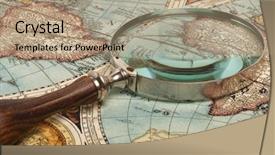  Presentation with ancient map - Audience pleasing PPT theme consisting of magnifying glass and ancient old backdrop and a coral colored foreground