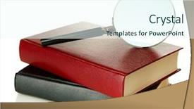  Presentation with blonde holds a magnifying glass - Slide set consisting of magnifying glass and books isolated background and a  colored foreground