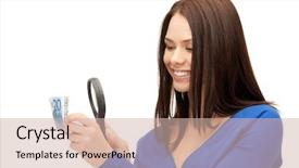  Presentation with magnifying glass - PPT layouts featuring magnifying glass and euro cash background and a soft green colored foreground