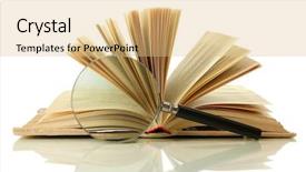  Presentation with magnifying glass - PPT theme having magnifying glass and open book background and a  colored foreground