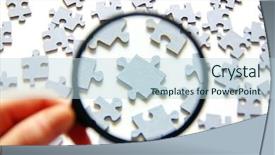  Presentation with magnifying glass - PPT theme with magnifying glass and puzzle background and a light blue colored foreground