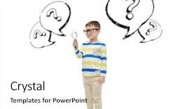  Presentation with question marks - Beautiful PPT theme featuring eyeglasses with magnifying glass backdrop and a white colored foreground