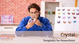  Presentation with student subscription - PPT layouts featuring magnifying glass butterfly - student entomologist studying new species background and a lemonade colored foreground