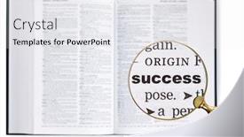  Presentation with dictionary - PPT theme featuring magnifying-glass-held-over background and a white colored foreground