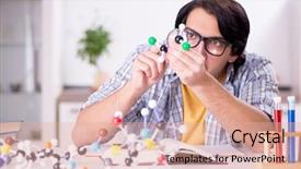  Presentation with test exam student - Slide deck having magnifying glass house - young student physicist preparing background and a coral colored foreground
