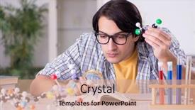  Presentation with exam - Slide deck with magnifying glass house - young student physicist preparing background and a coral colored foreground