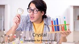  Presentation with test exam student - Presentation theme consisting of magnifying glass house - young student physicist preparing background and a coral colored foreground