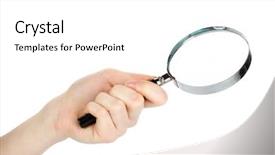  Presentation with detective magnifying glass - Audience pleasing slide set consisting of magnifying glass in hand isolated backdrop and a white colored foreground
