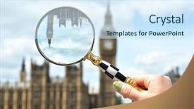  Presentation with magnifying glass - Amazing theme having magnifying glass in the hand backdrop and a sky blue colored foreground