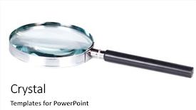  Presentation with blonde holds a magnifying glass - PPT layouts consisting of magnifying glass isolated on white background and a white colored foreground