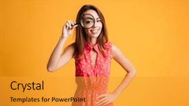  Presentation with looking glass - PPT layouts featuring magnifying glass isolated over yellow background and a gold colored foreground