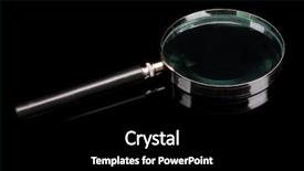  Presentation with blonde holding magnifying glass - PPT theme consisting of interior luxury villa pool decorated with frescoes background and a light blue colored foreground