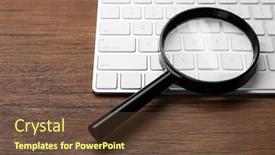  Presentation with search button searching information online - Audience pleasing PPT theme consisting of magnifying glass on keyboard internet search concept backdrop and a tawny brown colored foreground