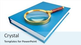  Presentation with stack books - Audience pleasing slide deck consisting of magnifying glass over the stack backdrop and a light blue colored foreground