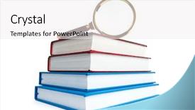 Presentation with public health stack of books - PPT layouts featuring magnifying glass over the stack background and a  colored foreground