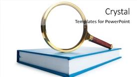  Presentation with tan book stack stacks of books - Amazing PPT layouts having magnifying glass over the stack backdrop and a white colored foreground