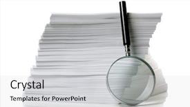  Presentation with stack books - Colorful PPT theme enhanced with magnifying glass with stack backdrop and a light gray colored foreground