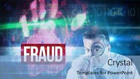  Presentation with hand print - PPT theme with magnifying glasses against red background and a light blue colored foreground