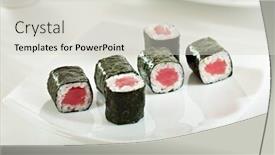  Presentation with roll - PPT layouts featuring maguro-maki-sushi-roll background and a light gray colored foreground