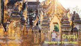  Presentation with ancient king statue - Beautiful slide deck featuring maha aung mye bonzan monastery backdrop and a tawny brown colored foreground