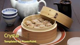  Presentation with food dimsum - Presentation design featuring mai shao mai chinese food background and a tawny brown colored foreground