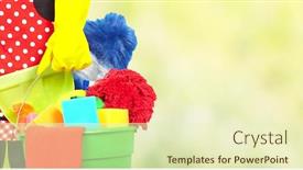 Presentation with house maid - Beautiful theme featuring maid hands with cleaning tools house cleaning service concept backdrop and a soft green colored foreground