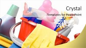  Presentation with cleaning service - Presentation theme consisting of maid service - assortment of means for cleaning background and a pink colored foreground