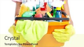  Presentation with plain clear navy blue blue and white cloudy - PPT theme with maid service - housewife cleaner isolated over white background and a blonde colored foreground