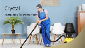  Presentation with security and drivers uniform - Audience pleasing theme consisting of maid service - pretty young woman in uniform backdrop and a light blue colored foreground