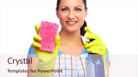  Presentation with house maid - Theme with sponge and spray house cleaning background and a lemonade colored foreground
