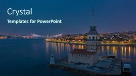  Presentation with istanbul - PPT theme enhanced with maiden-s-tower-at-night background and a ocean colored foreground