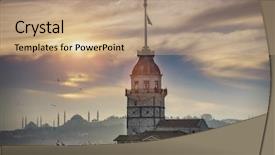  Presentation with istanbul - PPT layouts with hagia sophia - maiden's tower before sunset background and a coral colored foreground