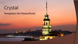  Presentation with tower - Amazing PPT theme having maiden's tower kiz kulesi backdrop and a coral colored foreground