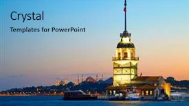  Presentation with istanbul bosphorus bridge turkey - Slides consisting of maiden's tower kiz kulesi background and a light blue colored foreground