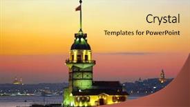  Presentation with tower - Beautiful slides featuring maiden's tower kiz kulesi backdrop and a blonde colored foreground