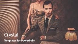  Presentation with well - Colorful PPT theme enhanced with maifa - well-dressed couple sitting behind table backdrop and a tawny brown colored foreground