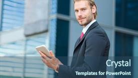  Presentation with article - Audience pleasing PPT theme consisting of mail article - businessman using a tablet pc backdrop and a ocean colored foreground