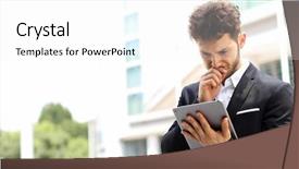  Presentation with digital trransportation - Slide deck enhanced with mail article - young manager using a digital background and a  colored foreground