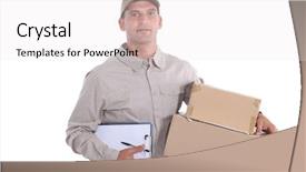  Presentation with courier - PPT theme consisting of mail delivery - courier delivering packages background and a white colored foreground