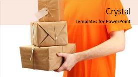  Presentation with courier - Theme enhanced with mail delivery - courier with parcel boxes isolated background and a gold colored foreground