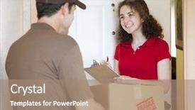  Presentation with recognition word on signs - Cool new presentation with mail delivery - young woman signs backdrop and a coral colored foreground