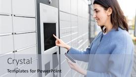  Presentation with express delivery service by motorcycle - Slide deck featuring mail-delivery-and-post-service background and a light gray colored foreground