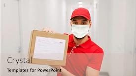  Presentation with red medical - Theme enhanced with mail-delivery-shipment-and-pandemic background and a soft green colored foreground