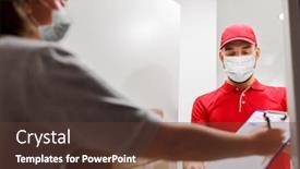  Presentation with virus disease - Colorful slide deck enhanced with mail-delivery-shipment-and-pandemic backdrop and a tawny brown colored foreground