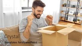  Presentation with mail - Amazing slide deck having mail-delivery-shipment-and-people backdrop and a coral colored foreground