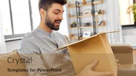  Presentation with mail - Theme with mail-delivery-shipment-and-people background and a coral colored foreground