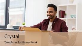  Presentation with mail - Presentation featuring mail delivery shipment and people background and a coral colored foreground